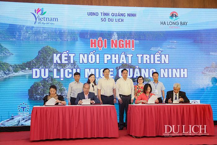 Lễ ký kết giữa các doanh nghiệp nhằm kết nối, phát triển du lịch MICE tại Quảng Ninh.
